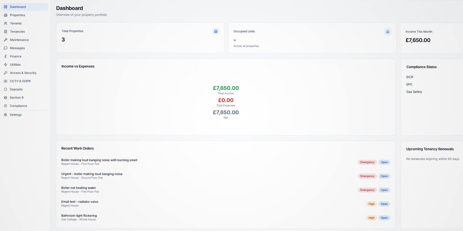 PropertyManager360 dashboard overview